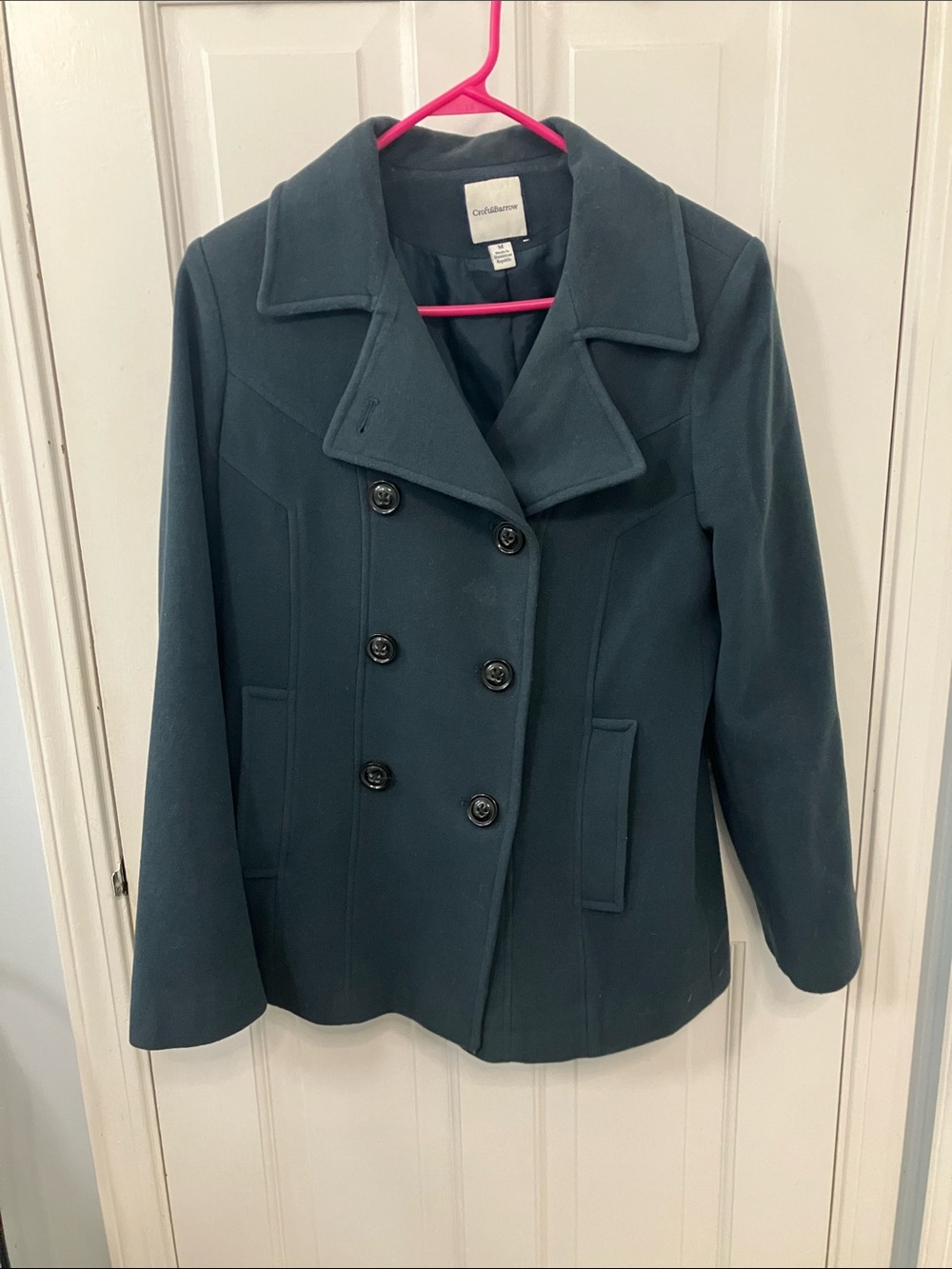 Croft and Barrow Women's Double-Breasted navy Peacoat size medium wool pockets